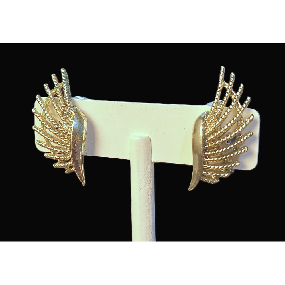 Coro Vintage Silver Wing Clip-On Earrings 5/8"‎ wide
